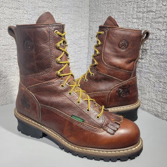 Georgia G7313 Men's Size 10M Brown Leather Steel Toe Waterproof Logger Boots - Picture 7 of 11